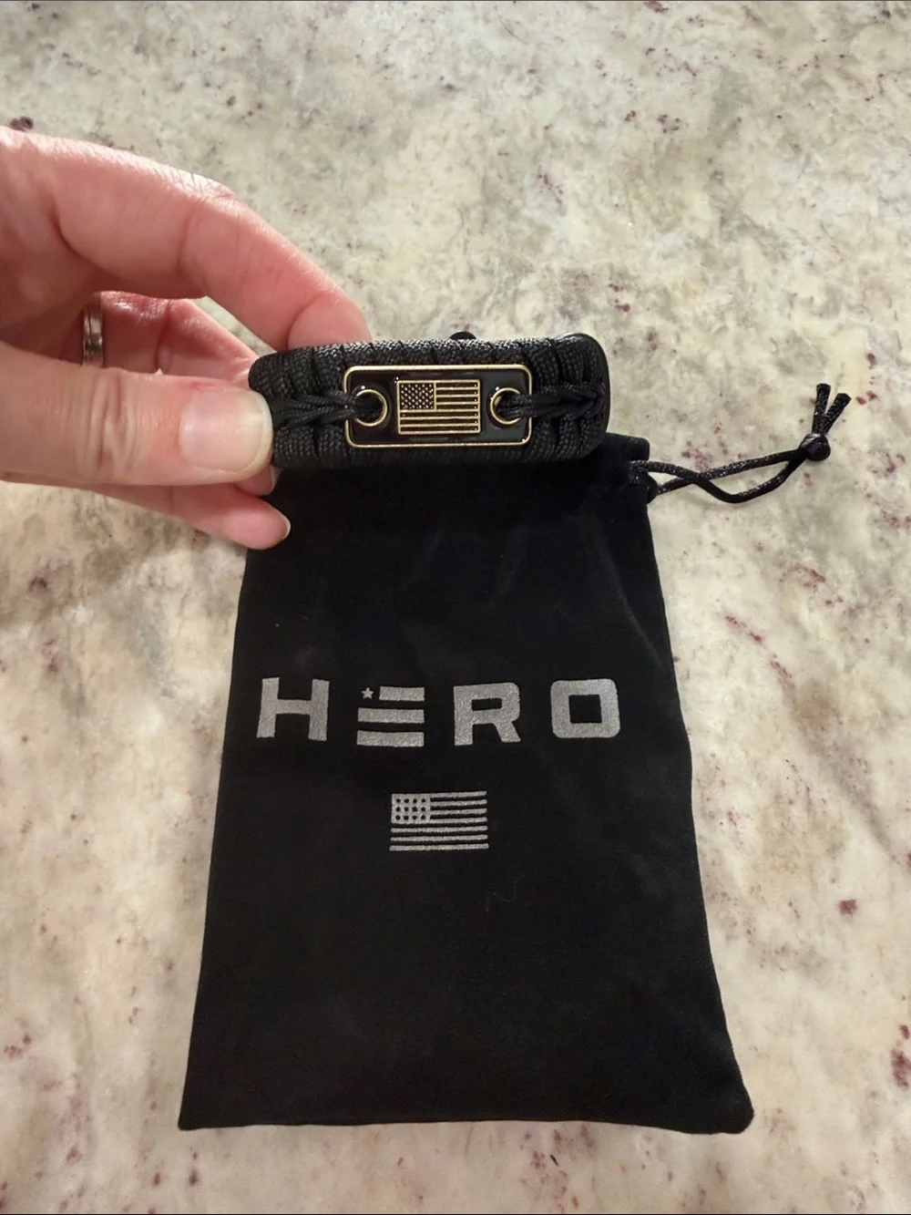 Hero Black Paracord Bracelet with Brass American Flag Plate